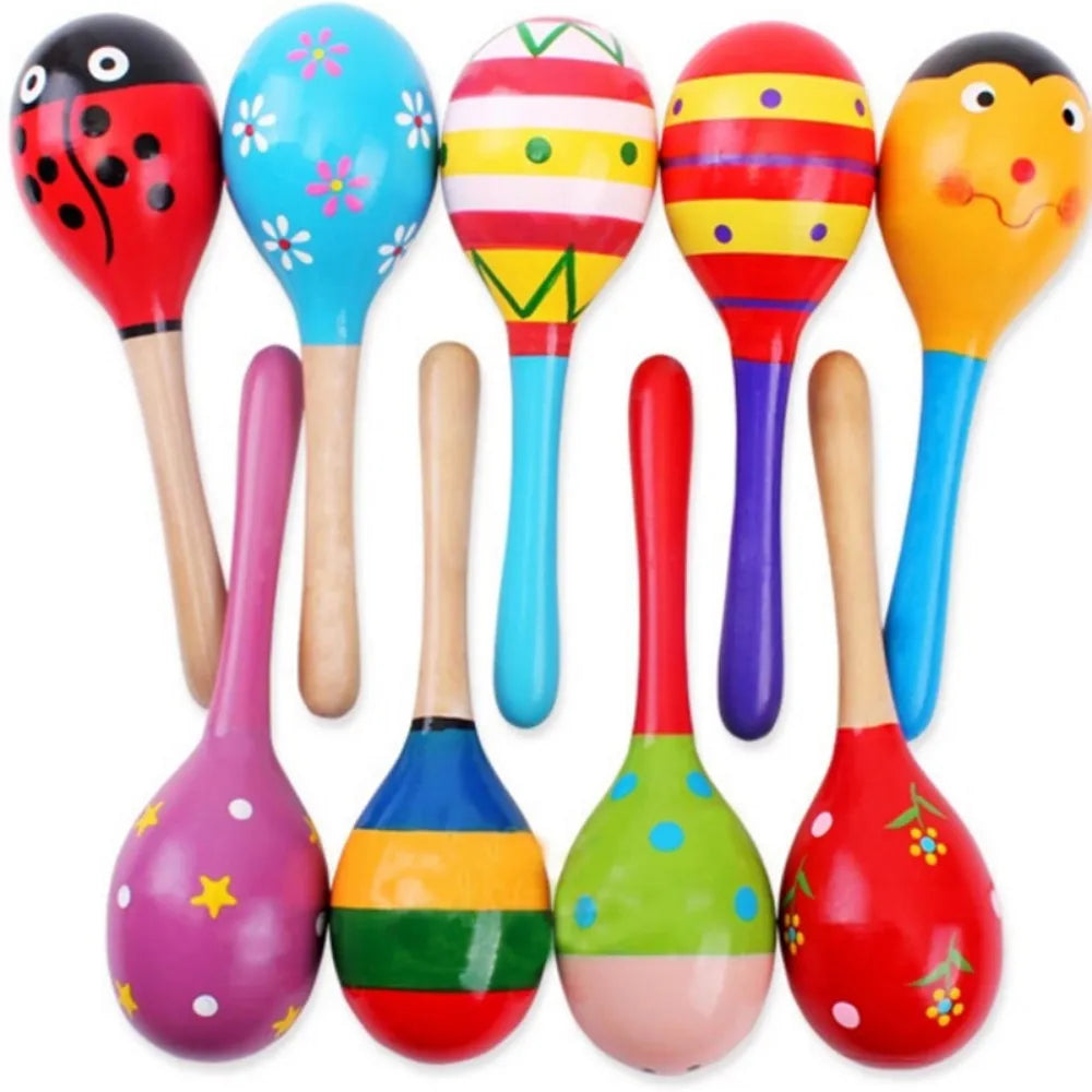 Colorful wooden musical sand rattle toy